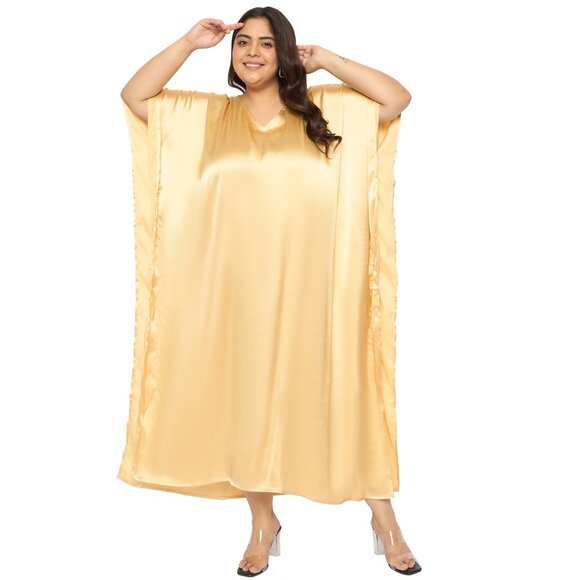Gypsie Blu Women Satin Solid Kaftan Dress Plus Size Maxi Dresses for Casual Gown - Picture 2 of 6